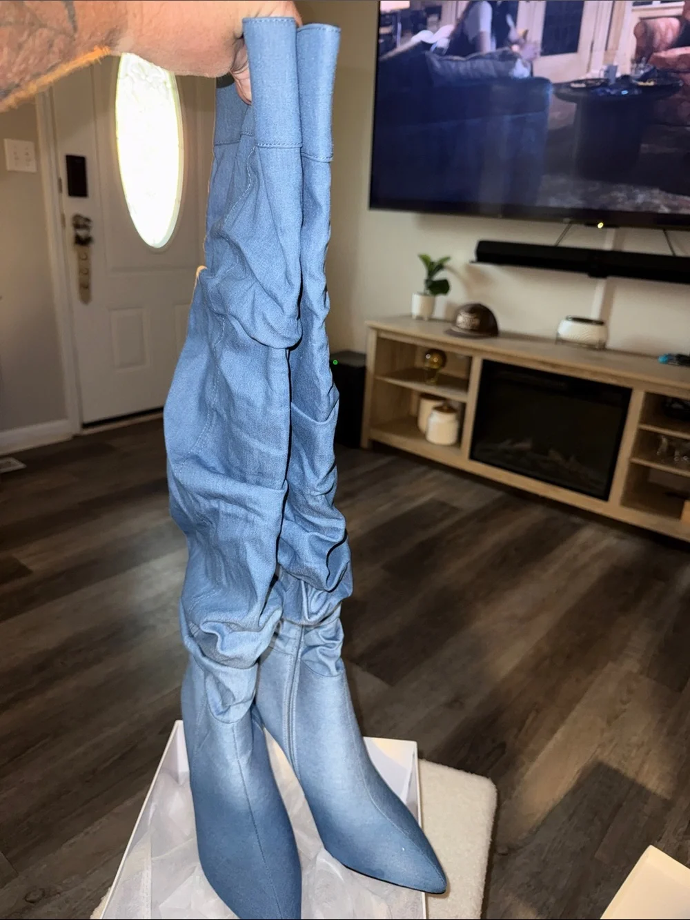 Women’s Light Blue Over-the-Knee Slouchy Jeans Boot Size 9